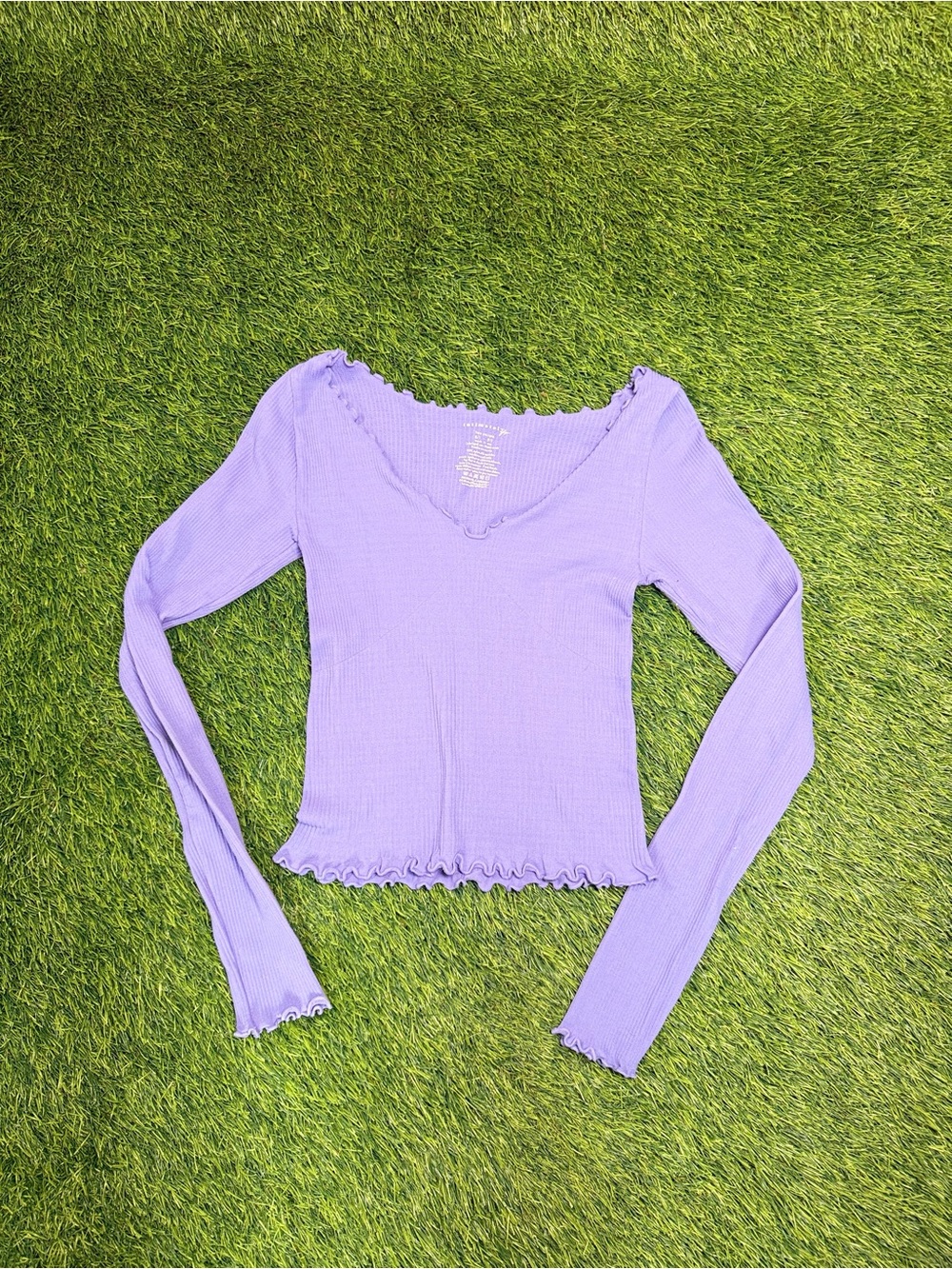 Intimately Free People Purple Ribbed Lettuce Trim Long Sleeve Top Womens size s